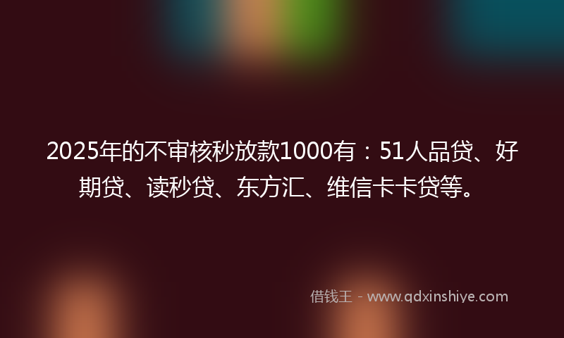 2025年的不审核秒放款1000有：51人品贷、好期贷、读秒贷、东方汇、维信卡卡贷等。