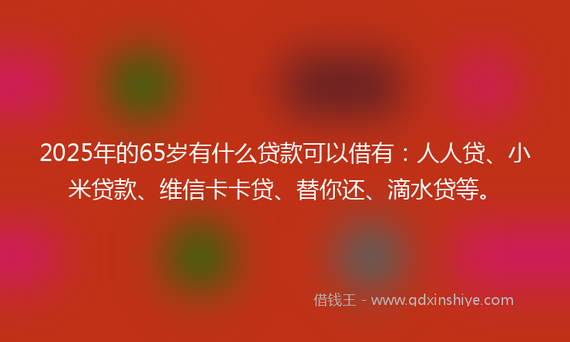 2025年的65岁有什么贷款可以借有：人人贷、小米贷款、维信卡卡贷、替你还、滴水贷等。