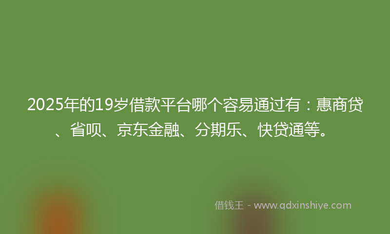 2025年的19岁借款平台哪个容易通过有：惠商贷、省呗、京东金融、分期乐、快贷通等。