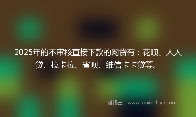 2025年的不审核直接下款的网贷有：花呗、人人贷、拉卡拉、省呗、维信卡卡贷等。