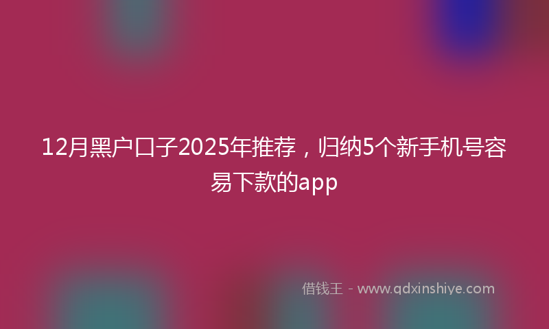 12月黑户口子2025年推荐，归纳5个新手机号容易下款的app