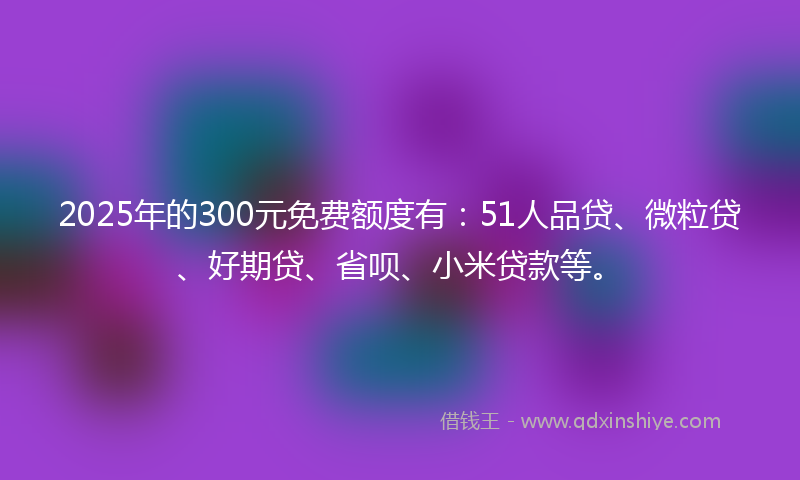 2025年的300元免费额度有：51人品贷、微粒贷、好期贷、省呗、小米贷款等。