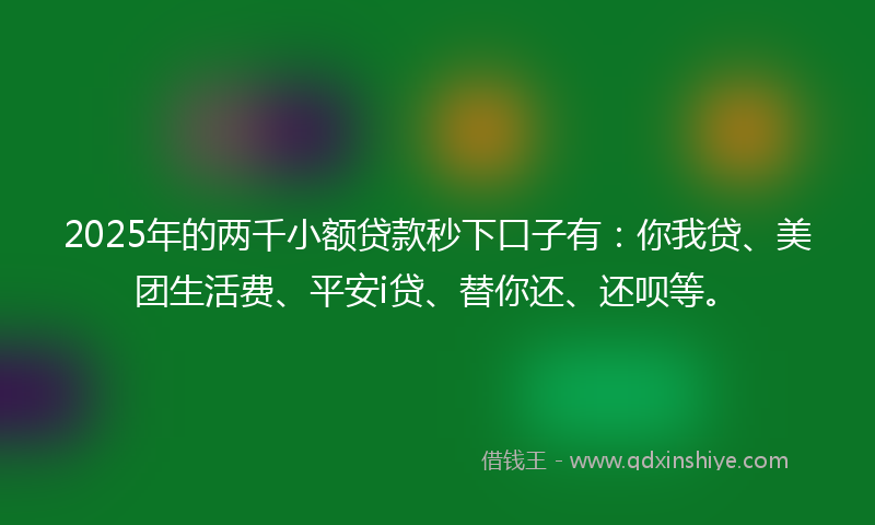 2025年的两千小额贷款秒下口子有：你我贷、美团生活费、平安i贷、替你还、还呗等。