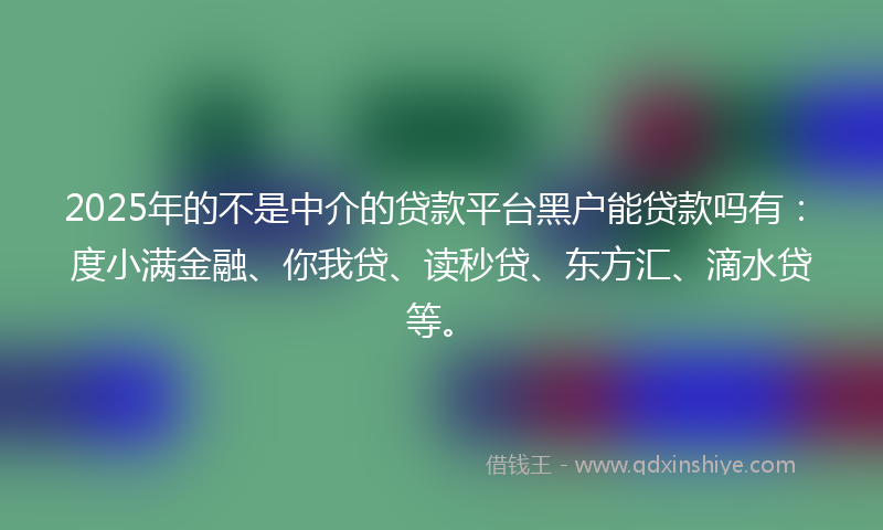 2025年的不是中介的贷款平台黑户能贷款吗有：度小满金融、你我贷、读秒贷、东方汇、滴水贷等。