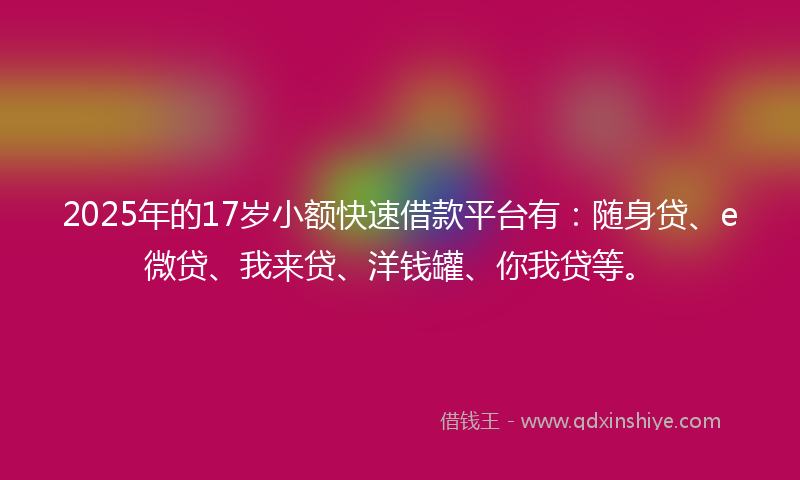 2025年的17岁小额快速借款平台有：随身贷、e微贷、我来贷、洋钱罐、你我贷等。