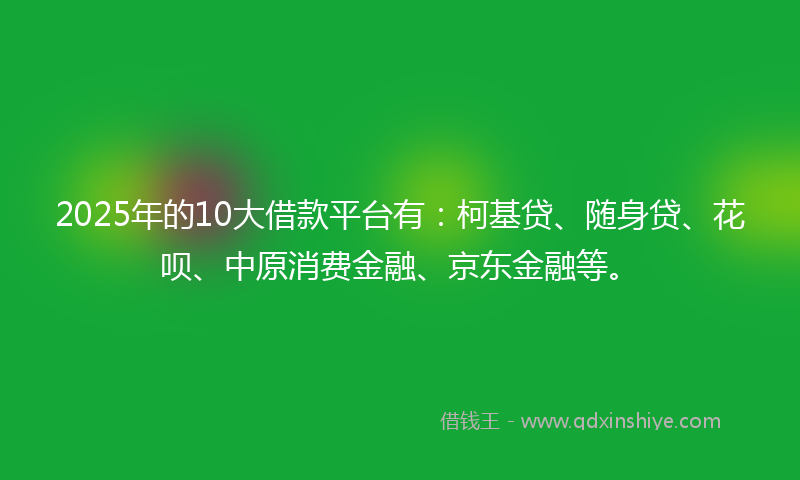 2025年的10大借款平台有：柯基贷、随身贷、花呗、中原消费金融、京东金融等。