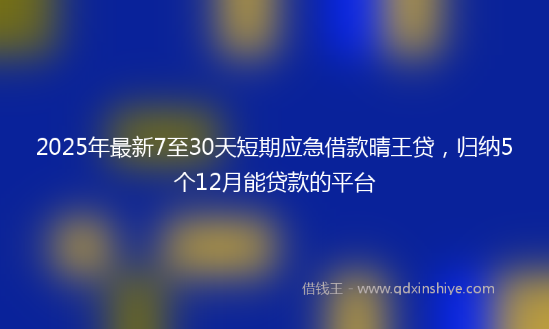 2025年最新7至30天短期应急借款晴王贷，归纳5个12月能贷款的平台