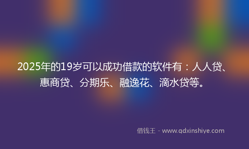 2025年的19岁可以成功借款的软件有：人人贷、惠商贷、分期乐、融逸花、滴水贷等。