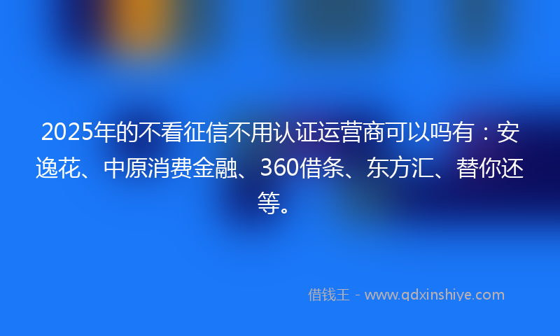 2025年的不看征信不用认证运营商可以吗有：安逸花、中原消费金融、360借条、东方汇、替你还等。