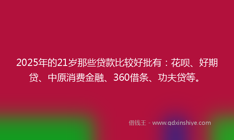 2025年的21岁那些贷款比较好批有：花呗、好期贷、中原消费金融、360借条、功夫贷等。