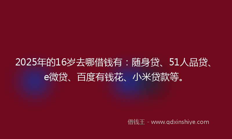 2025年的16岁去哪借钱有：随身贷、51人品贷、e微贷、百度有钱花、小米贷款等。