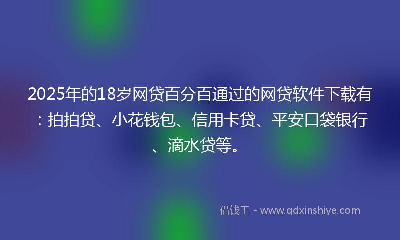 2025年的18岁网贷百分百通过的网贷软件下载有：拍拍贷、小花钱包、信用卡贷、平安口袋银行、滴水贷等。