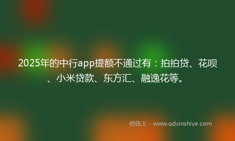 2025年的中行app提额不通过有：拍拍贷、花呗、小米贷款、东方汇、融逸花等。
