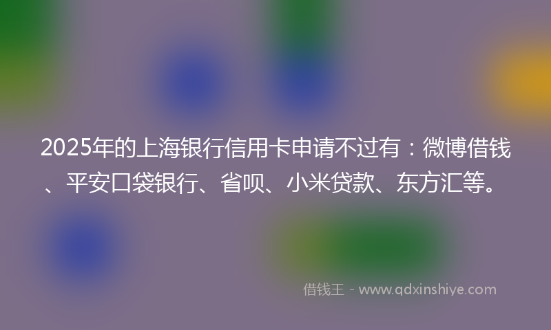 2025年的上海银行信用卡申请不过有：微博借钱、平安口袋银行、省呗、小米贷款、东方汇等。