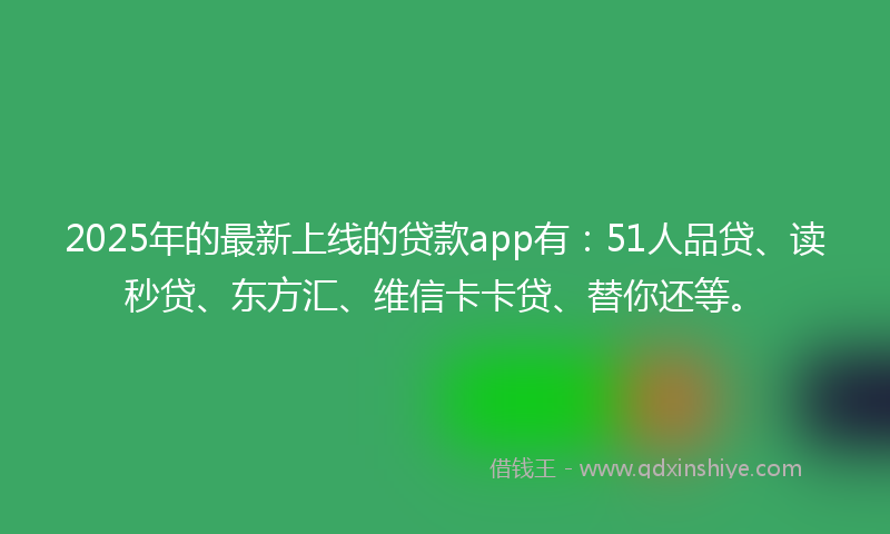 2025年的最新上线的贷款app有：51人品贷、读秒贷、东方汇、维信卡卡贷、替你还等。