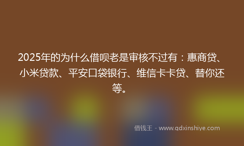 2025年的为什么借呗老是审核不过有：惠商贷、小米贷款、平安口袋银行、维信卡卡贷、替你还等。