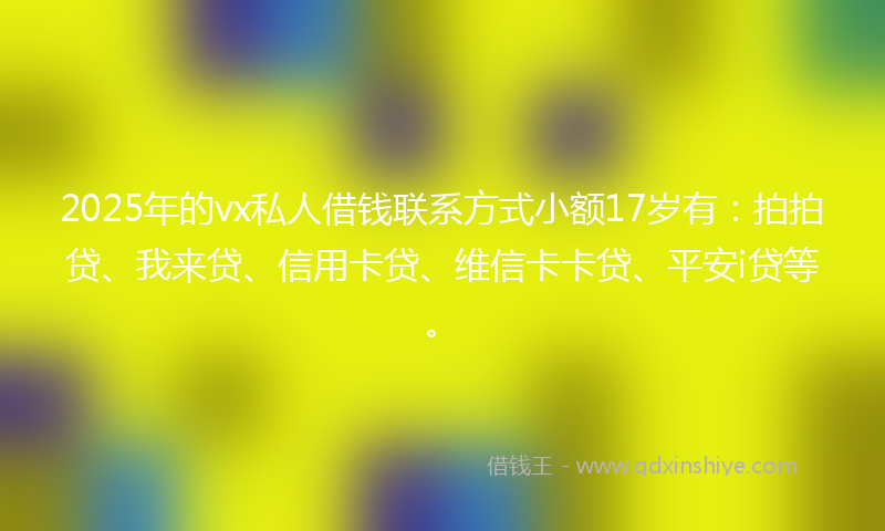 2025年的vx私人借钱联系方式小额17岁有：拍拍贷、我来贷、信用卡贷、维信卡卡贷、平安i贷等。