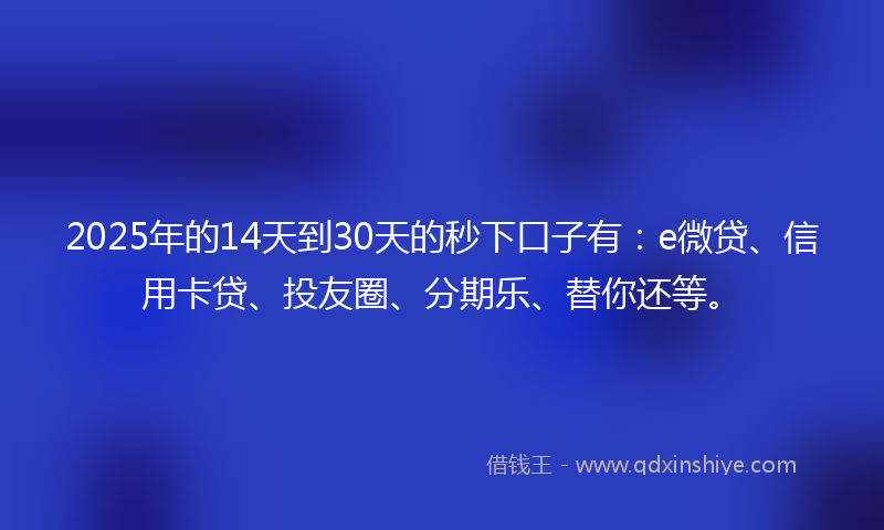 2025年的14天到30天的秒下口子有：e微贷、信用卡贷、投友圈、分期乐、替你还等。