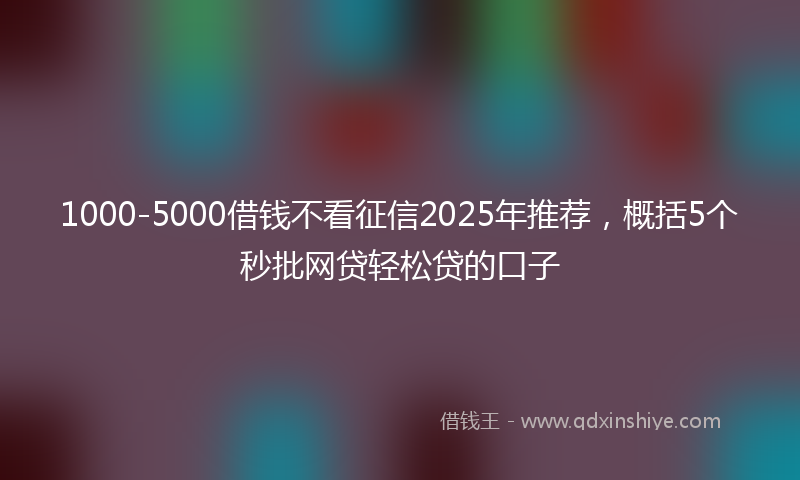 1000-5000借钱不看征信2025年推荐，概括5个秒批网贷轻松贷的口子