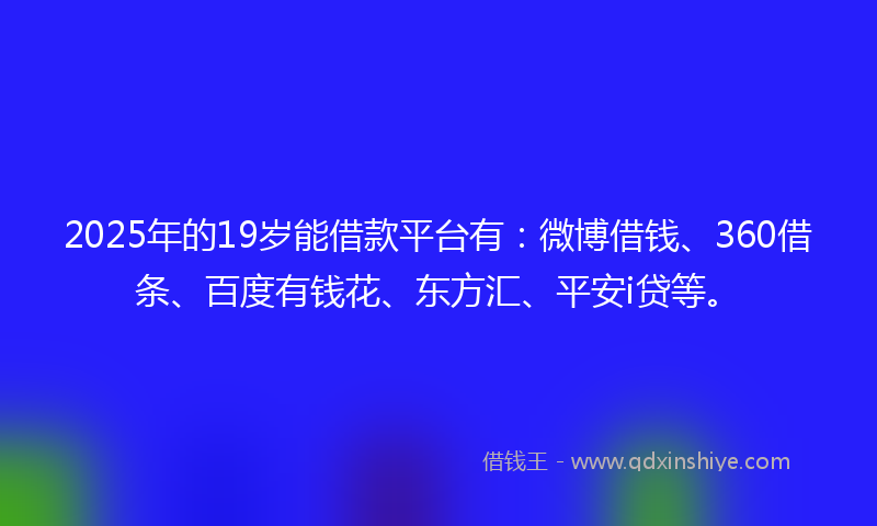 2025年的19岁能借款平台有：微博借钱、360借条、百度有钱花、东方汇、平安i贷等。