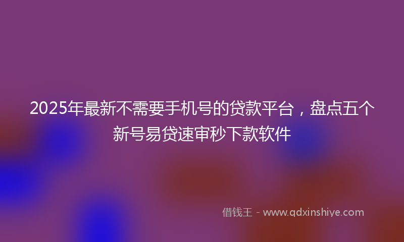 2025年最新不需要手机号的贷款平台，盘点五个新号易贷速审秒下款软件