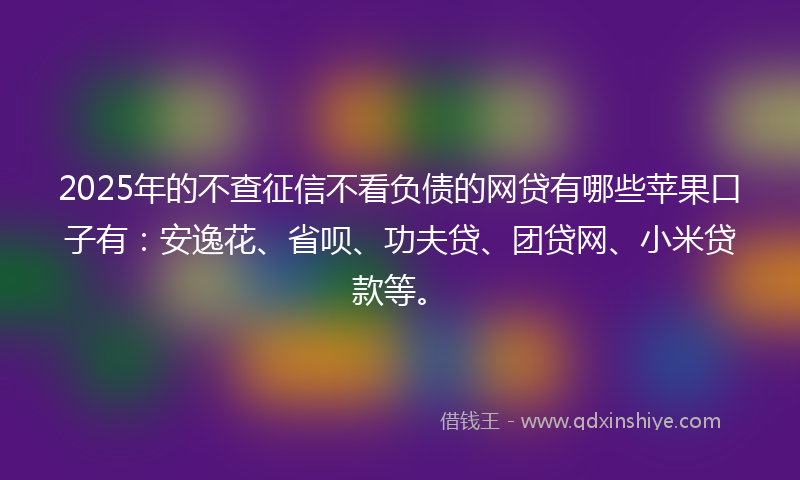 2025年的不查征信不看负债的网贷有哪些苹果口子有：安逸花、省呗、功夫贷、团贷网、小米贷款等。