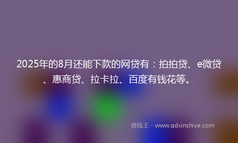 2025年的8月还能下款的网贷有：拍拍贷、e微贷、惠商贷、拉卡拉、百度有钱花等。
