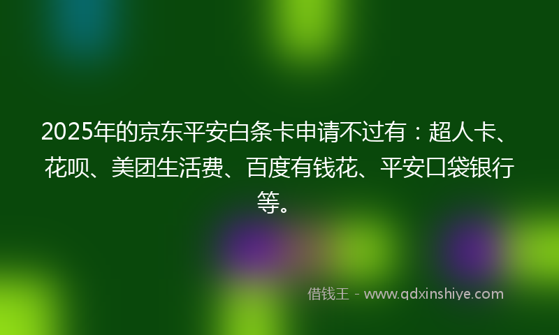 2025年的京东平安白条卡申请不过有：超人卡、花呗、美团生活费、百度有钱花、平安口袋银行等。