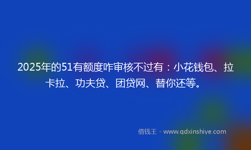 2025年的51有额度咋审核不过有：小花钱包、拉卡拉、功夫贷、团贷网、替你还等。