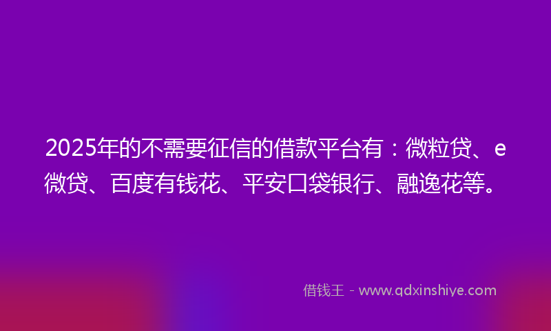 2025年的不需要征信的借款平台有：微粒贷、e微贷、百度有钱花、平安口袋银行、融逸花等。
