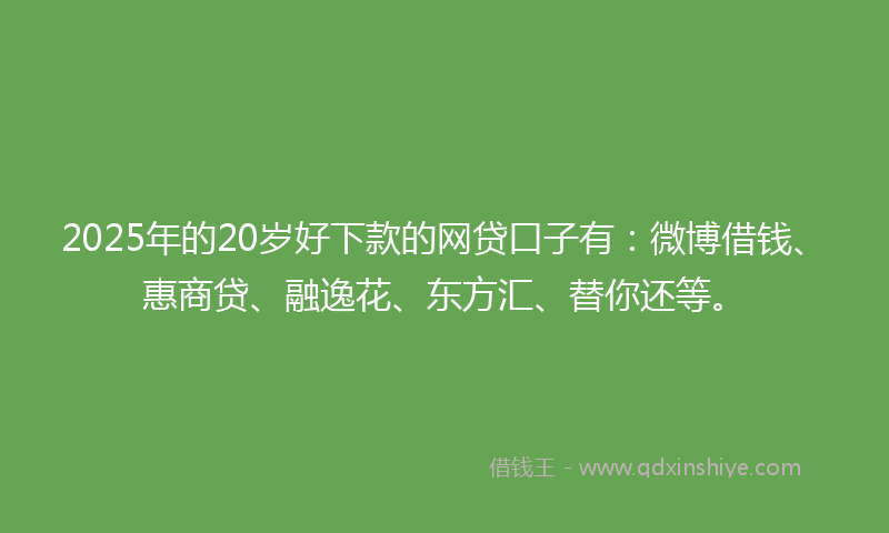 2025年的20岁好下款的网贷口子有：微博借钱、惠商贷、融逸花、东方汇、替你还等。