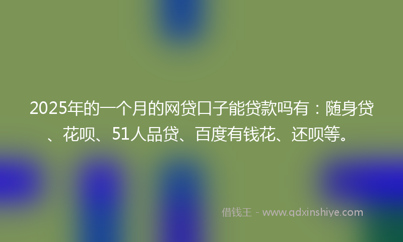 2025年的一个月的网贷口子能贷款吗有：随身贷、花呗、51人品贷、百度有钱花、还呗等。