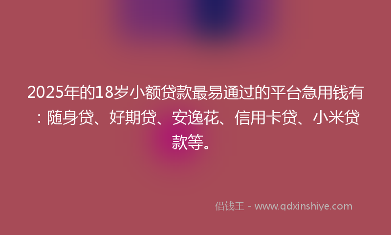 2025年的18岁小额贷款最易通过的平台急用钱有：随身贷、好期贷、安逸花、信用卡贷、小米贷款等。
