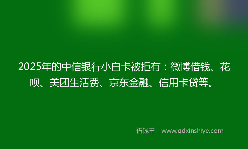 2025年的中信银行小白卡被拒有：微博借钱、花呗、美团生活费、京东金融、信用卡贷等。