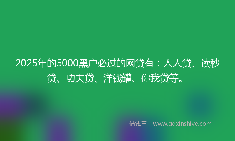 2025年的5000黑户必过的网贷有：人人贷、读秒贷、功夫贷、洋钱罐、你我贷等。