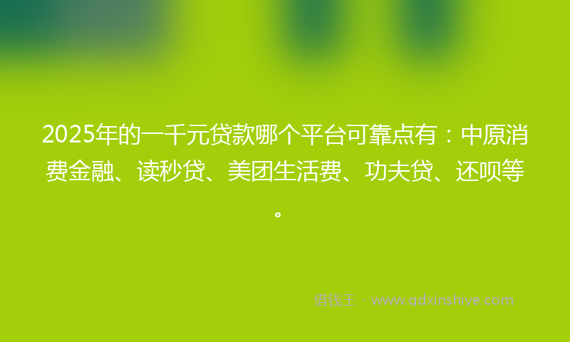 2025年的一千元贷款哪个平台可靠点有：中原消费金融、读秒贷、美团生活费、功夫贷、还呗等。