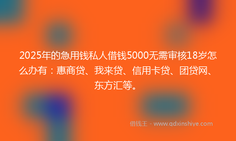 2025年的急用钱私人借钱5000无需审核18岁怎么办有：惠商贷、我来贷、信用卡贷、团贷网、东方汇等。