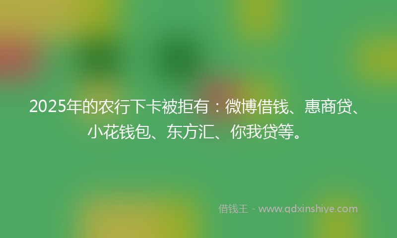 2025年的农行下卡被拒有：微博借钱、惠商贷、小花钱包、东方汇、你我贷等。