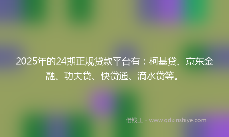 2025年的24期正规贷款平台有：柯基贷、京东金融、功夫贷、快贷通、滴水贷等。