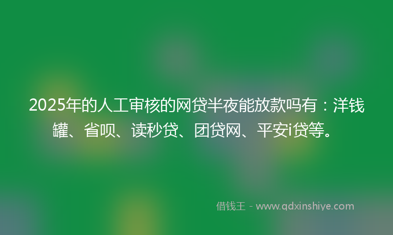 2025年的人工审核的网贷半夜能放款吗有：洋钱罐、省呗、读秒贷、团贷网、平安i贷等。