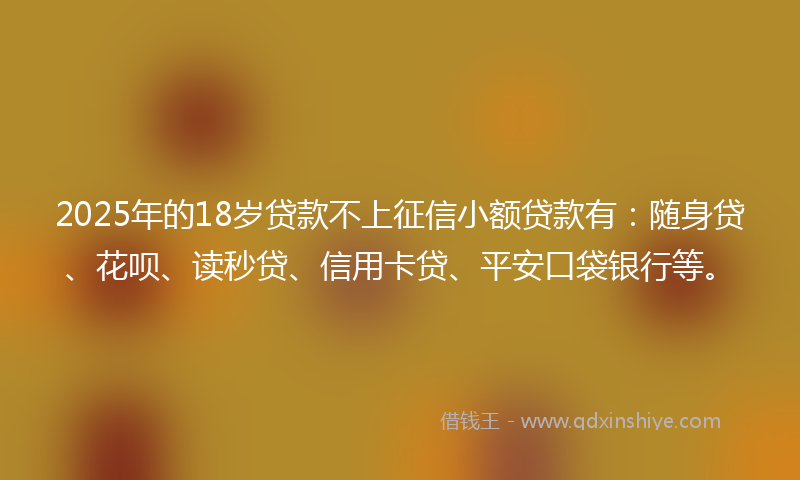 2025年的18岁贷款不上征信小额贷款有：随身贷、花呗、读秒贷、信用卡贷、平安口袋银行等。