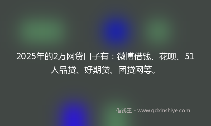 2025年的2万网贷口子有：微博借钱、花呗、51人品贷、好期贷、团贷网等。