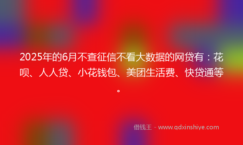 2025年的6月不查征信不看大数据的网贷有：花呗、人人贷、小花钱包、美团生活费、快贷通等。