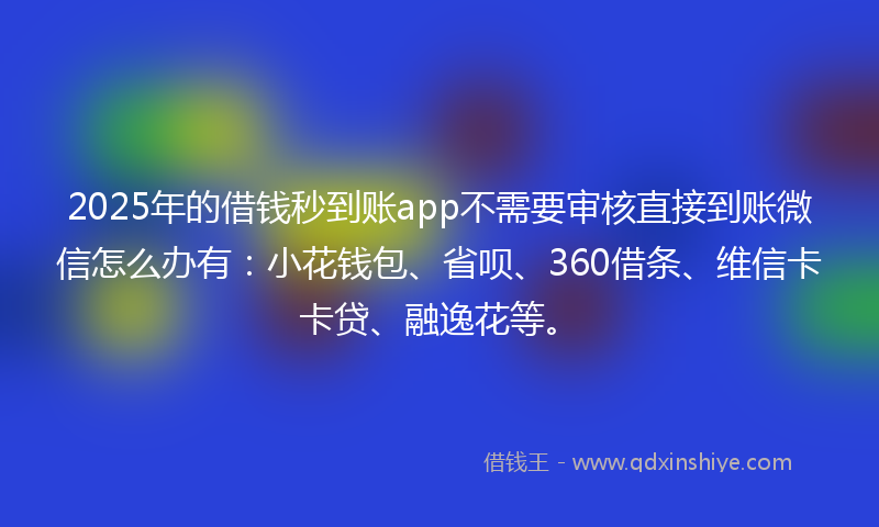 2025年的借钱秒到账app不需要审核直接到账微信怎么办有：小花钱包、省呗、360借条、维信卡卡贷、融逸花等。