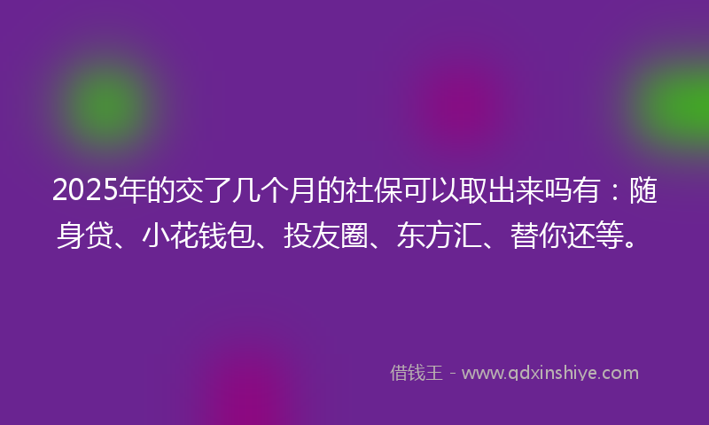 2025年的交了几个月的社保可以取出来吗有：随身贷、小花钱包、投友圈、东方汇、替你还等。