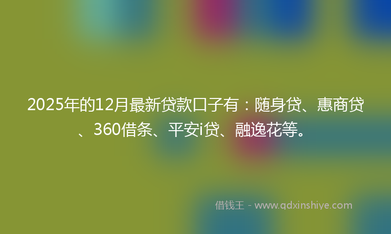 2025年的12月最新贷款口子有：随身贷、惠商贷、360借条、平安i贷、融逸花等。