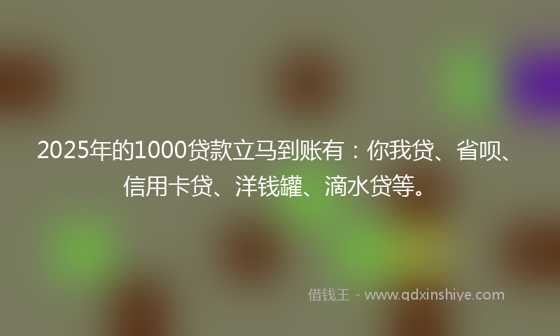 2025年的1000贷款立马到账有：你我贷、省呗、信用卡贷、洋钱罐、滴水贷等。