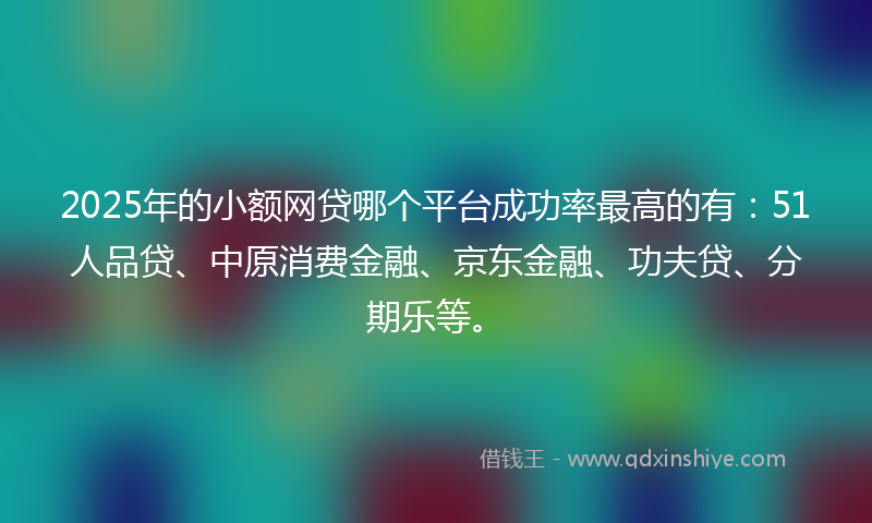 2025年的小额网贷哪个平台成功率最高的有：51人品贷、中原消费金融、京东金融、功夫贷、分期乐等。