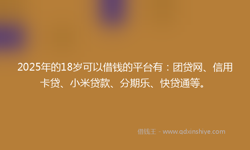 2025年的18岁可以借钱的平台有：团贷网、信用卡贷、小米贷款、分期乐、快贷通等。