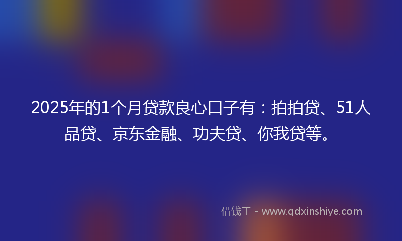 2025年的1个月贷款良心口子有：拍拍贷、51人品贷、京东金融、功夫贷、你我贷等。